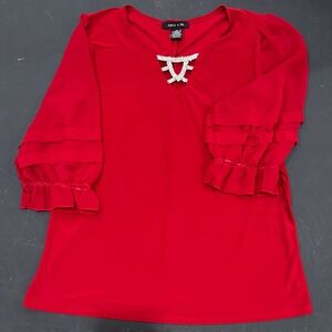 Elegant Red Blouse with Ruffle Sleeves